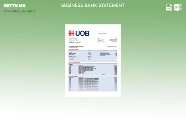 Модерен стил UOB (Обединета прекуморска банка) извод на цврста сметка Шаблон Wor